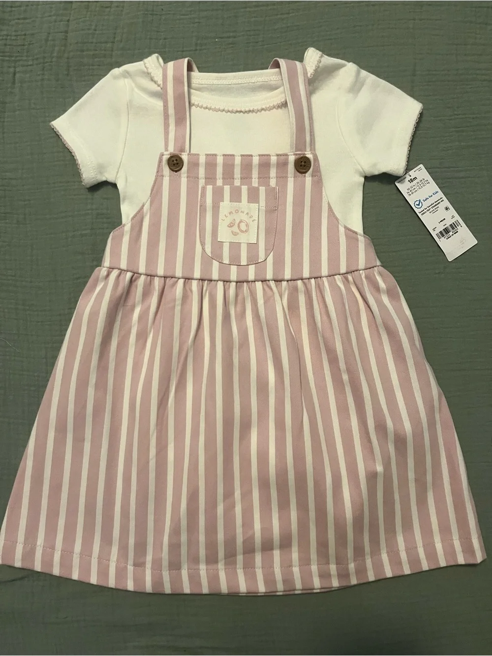 Carter’s Baby Girls 18M Pink Stripe Jumper Dress & Onesie Set NWT